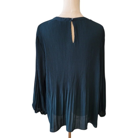 Adrianna Papell Green Pleated Polka Dot Chiffon Blouse Size Large - Picture 3 of 5